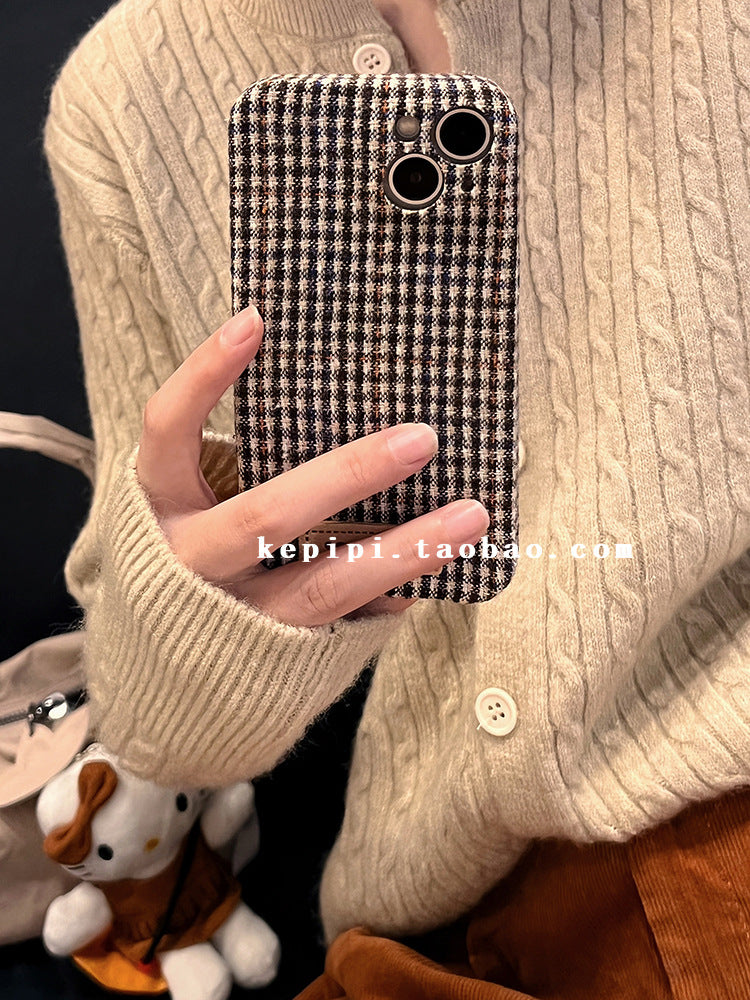 Accessories retro literary small plaid for iPhone14Pro iPhone case protective case soft 15 Japanese Korean ins girl