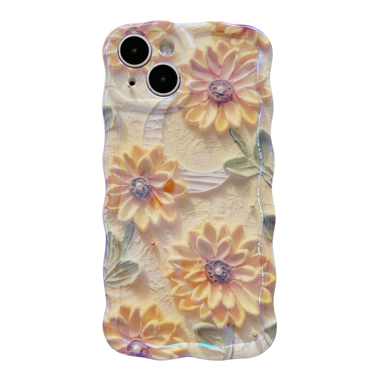 Accessories [Apple] iPhone14/13/12promax Wave Edge Blue Oil Painting Flowers Anti-drop Female New Phone Case