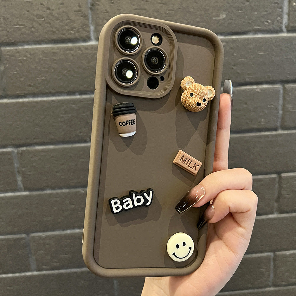 Accessories creative cute three-dimensional coffee bear for iphone15 mobile phone case Apple 14promax silicone new 13