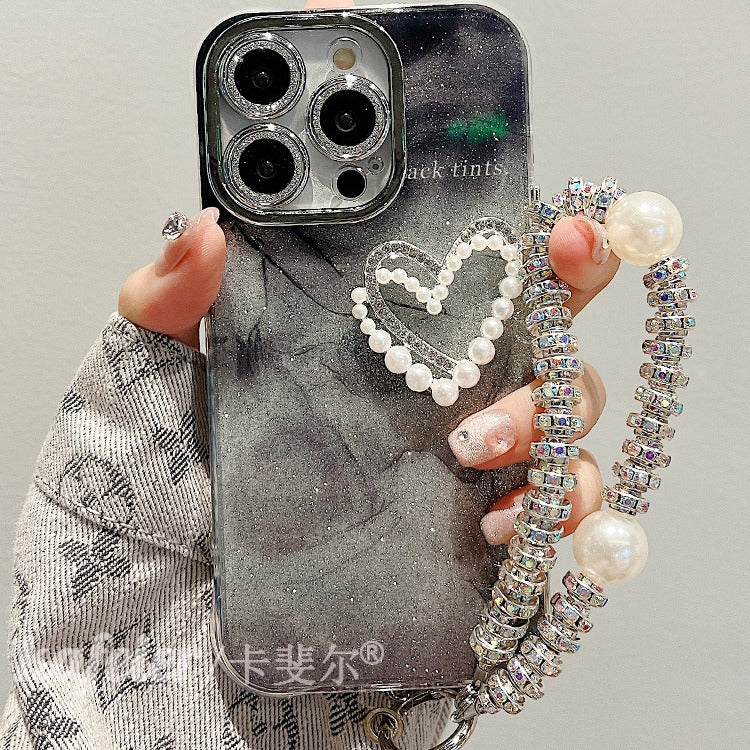 Accessories Superior sense smudge glitter three-dimensional love bracelet iphone15pro max mobile phone case Apple 14 new