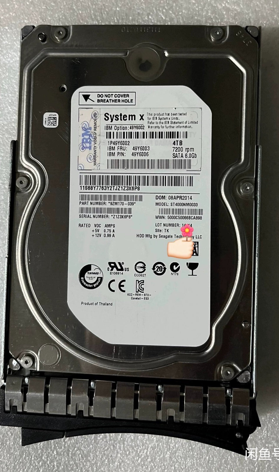 IBM 49Y6002 49Y6003 49Y6004 4T 7.2K SATA 3.5 X3650 M4 M5 Hard Disk Servicer