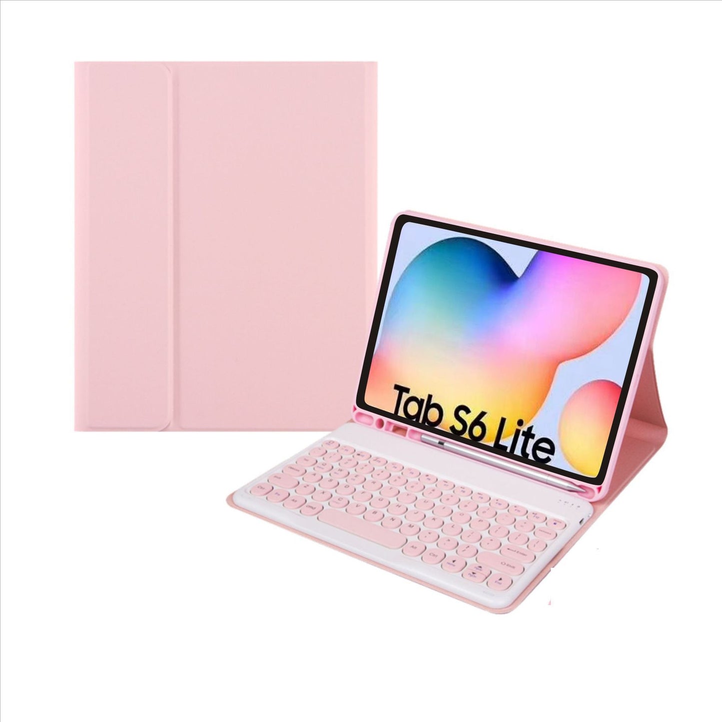 Applicable Samsung S6Lite Bluetooth keyboard A9 + pen slot protective case P620 round keycap keyboard S9plus leather case protective Accessories