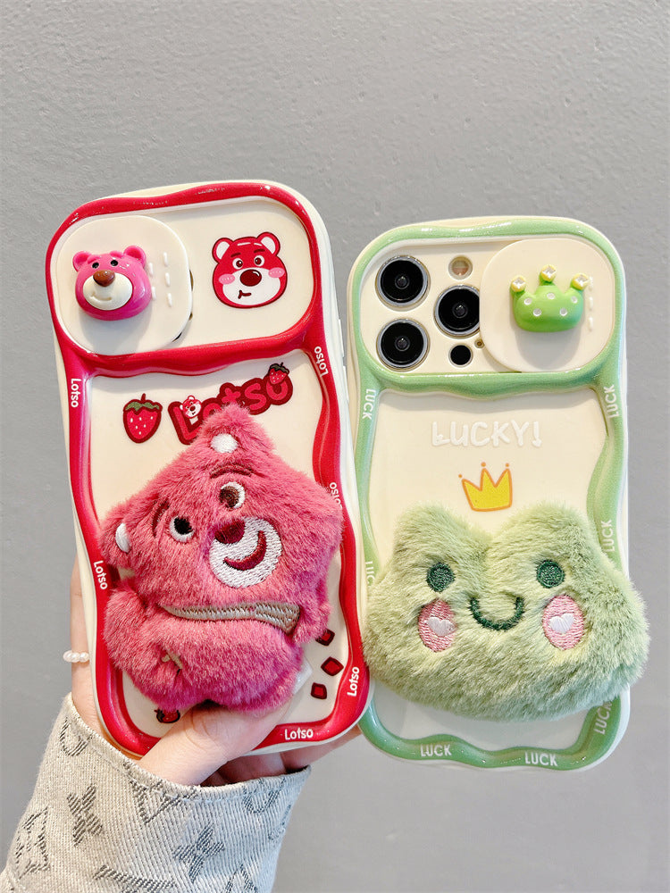 Accessories for Apple 15promax mobile phone case 13 autumn and winter plush frog sliding window 14 new 15pro all-inclusive