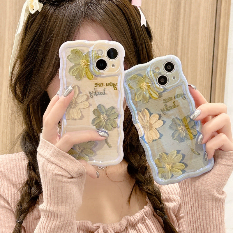 Accessories for iphone14promax new oil painting flower apple 13promax mobile phone case 12 silicone soft case 11