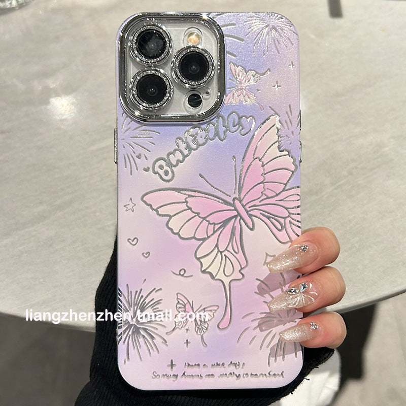 Accessories Purple smudge fireworks butterfly for Apple 15promax mobile phone case iphone14 women's 15pro new