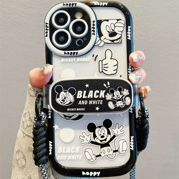 Accessories for Apple 15promax mobile phone case 14 cartoon trendy brand Mickey iphone13 new back clip crossbody lanyard