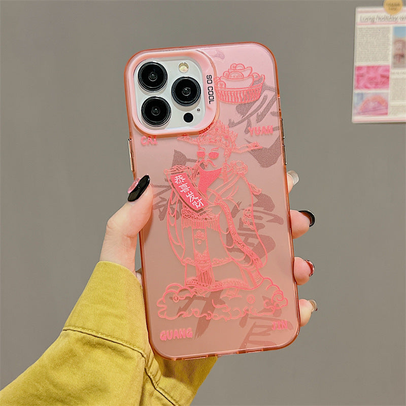 Accessories Pink God of Wealth Gong Xi Fa Cai for iphone14Promax iPhone 13 Case 11 Guochao 12 Scrub