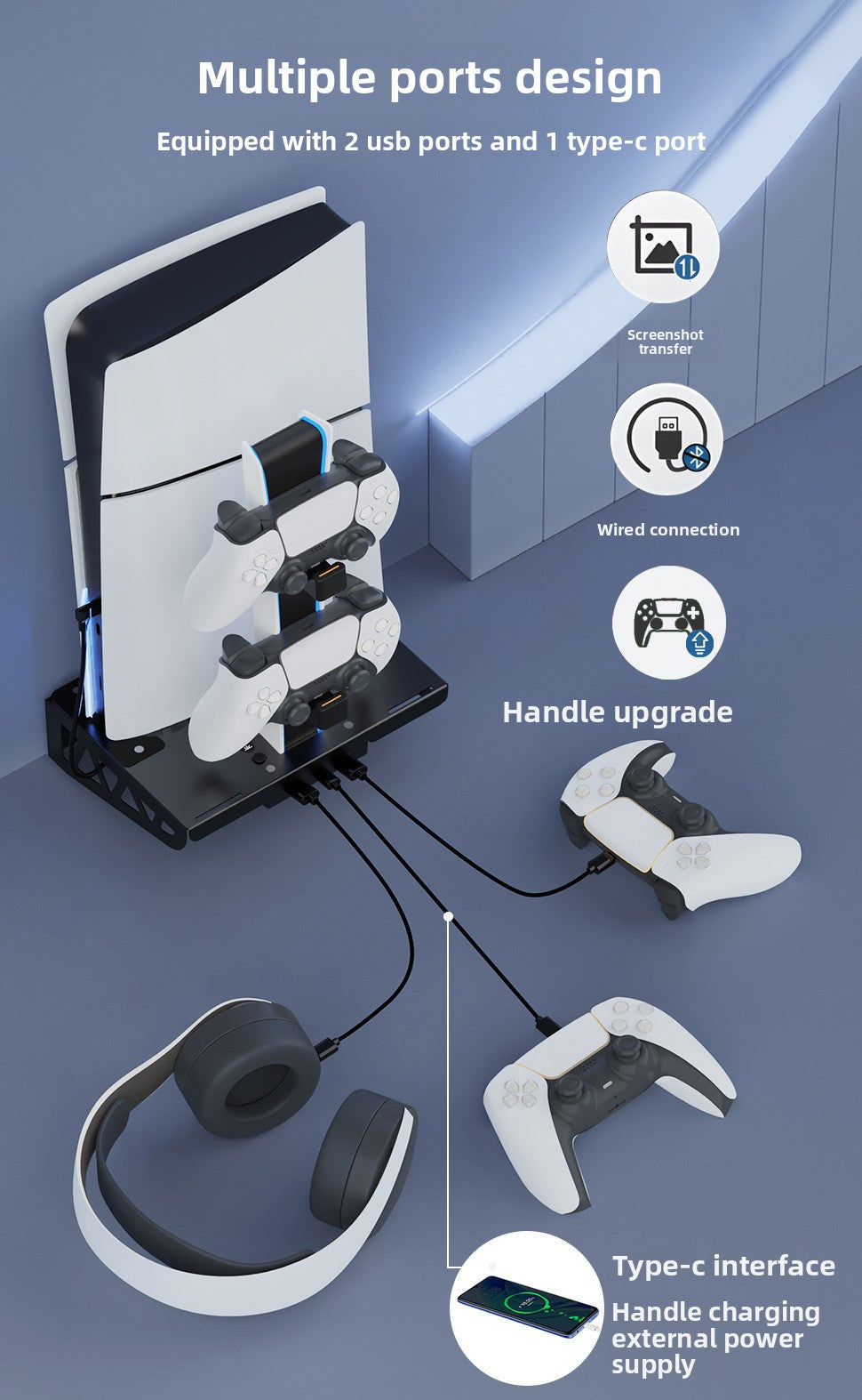 COOLING STAND for PS5 Slim PS5 Wall Mount Base PS5 Hand Charging, Base ps5 Slim Horizontal Stand