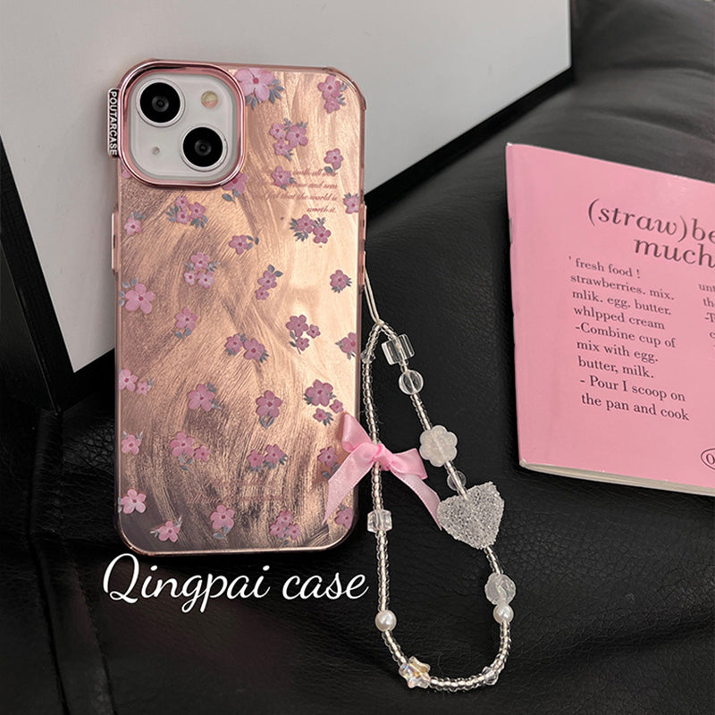 Accessories electroplated ins pink flower chain for iPhone15Pro mobile phone case Apple 14 new 13 women's 12 trendy