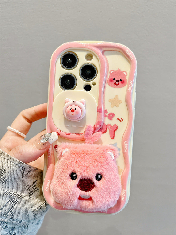 Accessories for Apple 15promax mobile phone case 13 plush little beaver sliding window 14 new iphone15pro full