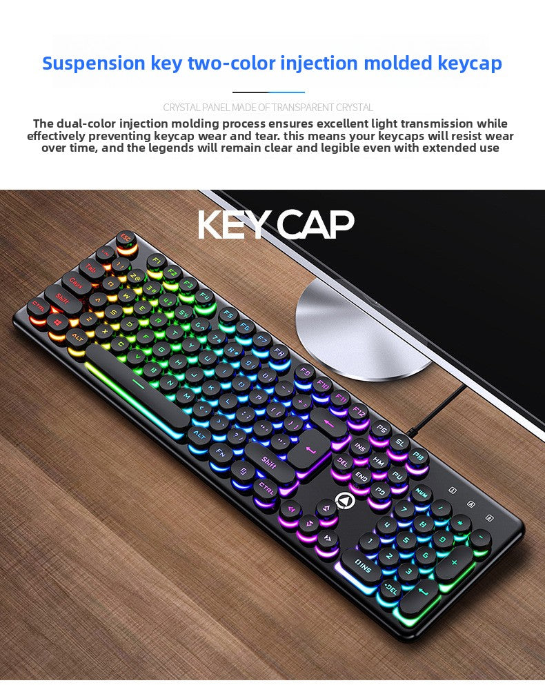 Silver V7 crystal mechanical feel game wired keyboard round punk keycap glow