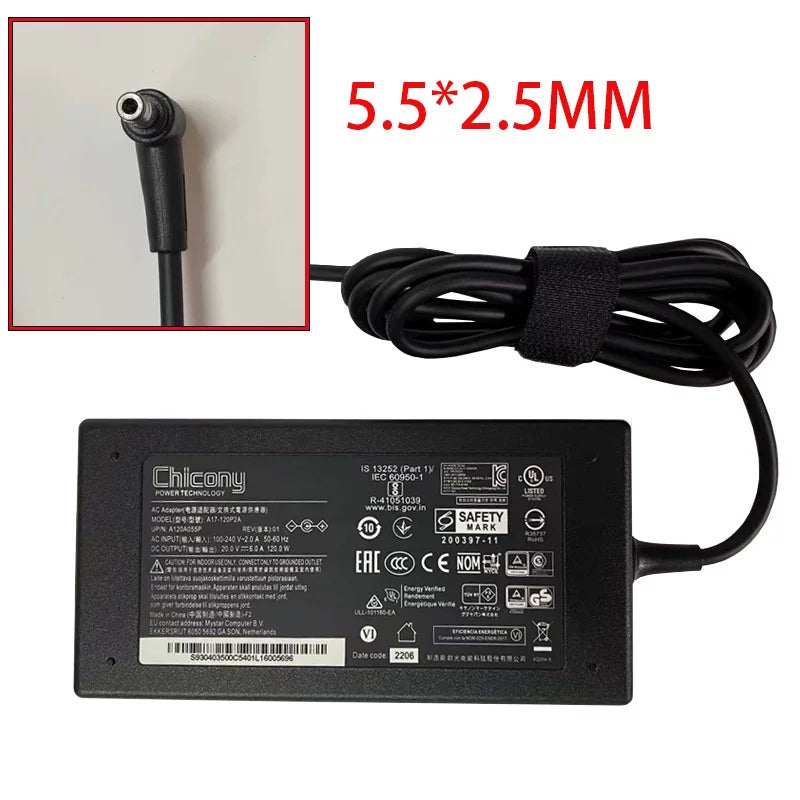 Genuine New  AC Adapter Charger for MSI GF63 notebook power adapter 20V 6A 4.5*3.0MM 5.5*2.5mm Power supply  MSI laptop repair parts