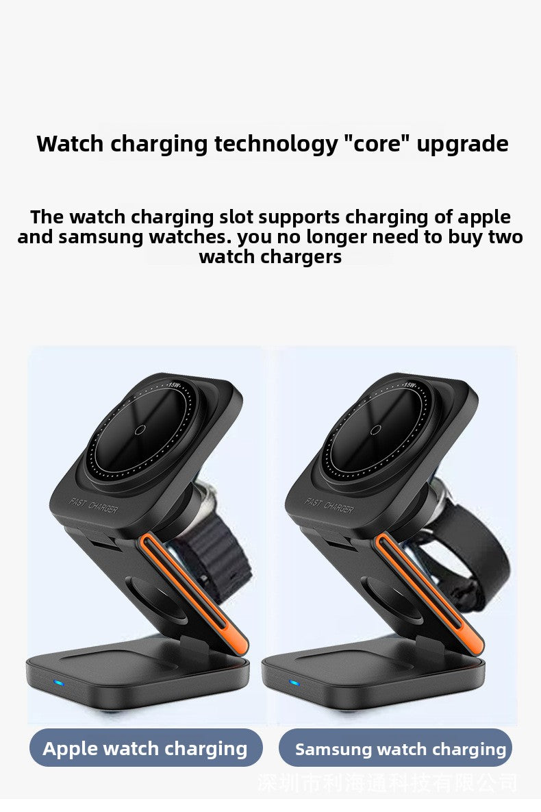 New multi-functional desktop vertical folding three-in-one wireless charging 15W magnetic mobile phone holder wireless charger