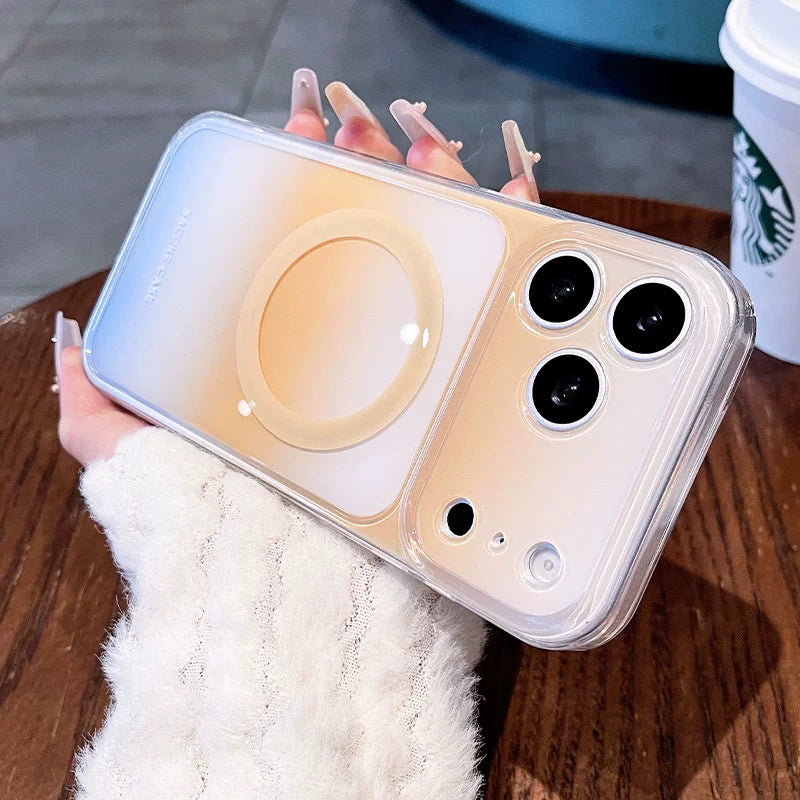 Macaron gradual change for iPhone 17promax mobile phone case new iPhone16 smudge gradual change magnetic attraction, protective case 15pro fine hole frame protective case Phone accessories