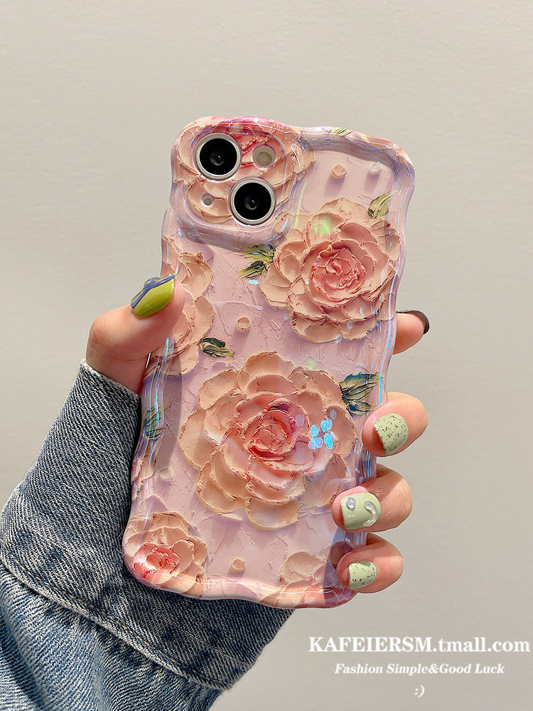 Accessories for iphone13 mobile phone case Apple 12 Blu-ray art oil painting flowers 14 new female 13pro