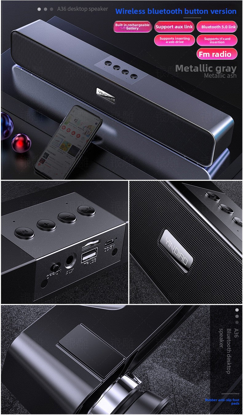 Silver Diao A36 Computer Bluetooth Audio USB Smart Speaker Subwoofer Card