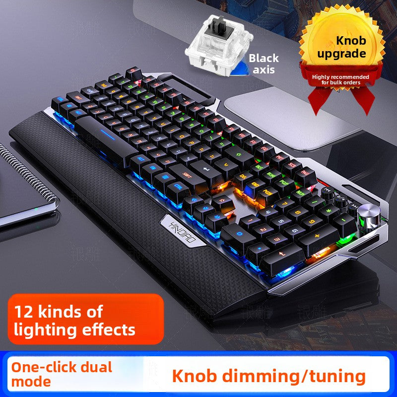 Silver engraving K100 metal real mechanical keyboard, hand rest knob game blue axis wired USB