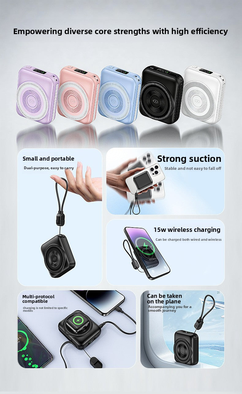 3-in-1 fast charging mobile power supply for mobile phones, earphones, watches, 10,000 mAh with cable, magnetic power bank.