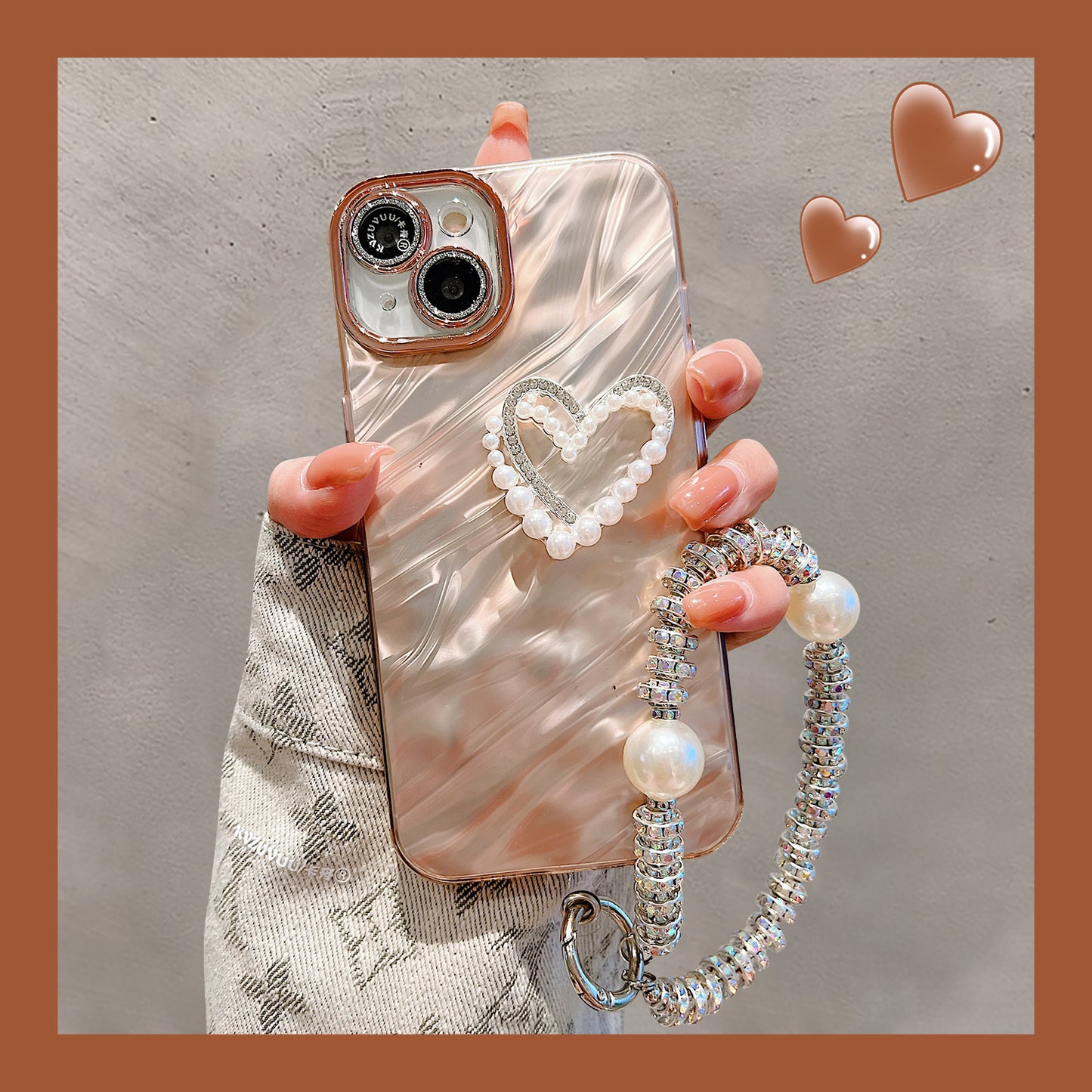 Accessories for Apple 15 mobile phone case iphone14promax three-dimensional ah pearl love bracelet 13 glitter lens 12