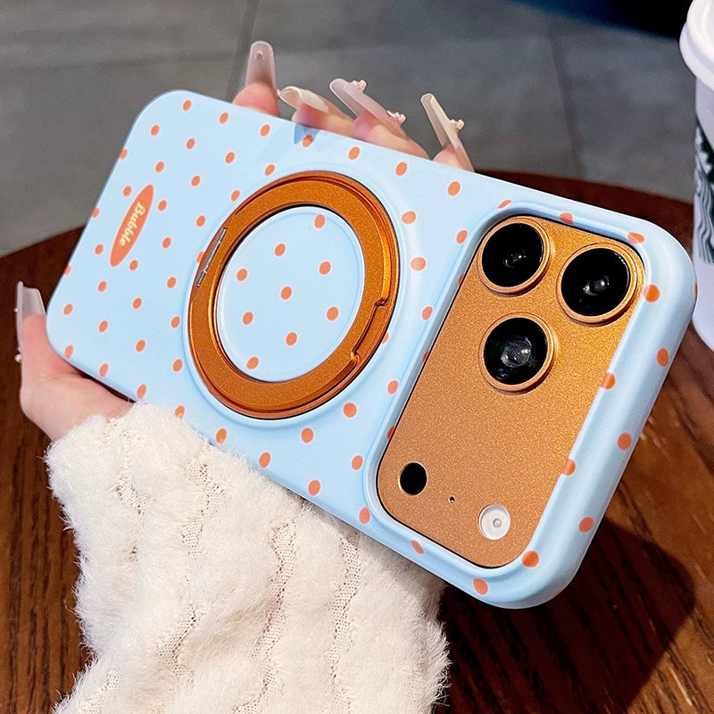 Solid color polka dot bracket for iPhone 17promax mobile phone case New iPhone16 gentle polka dot rotating bracket protective case 15 Korean anti-drop large hole women's shell Phone accessories