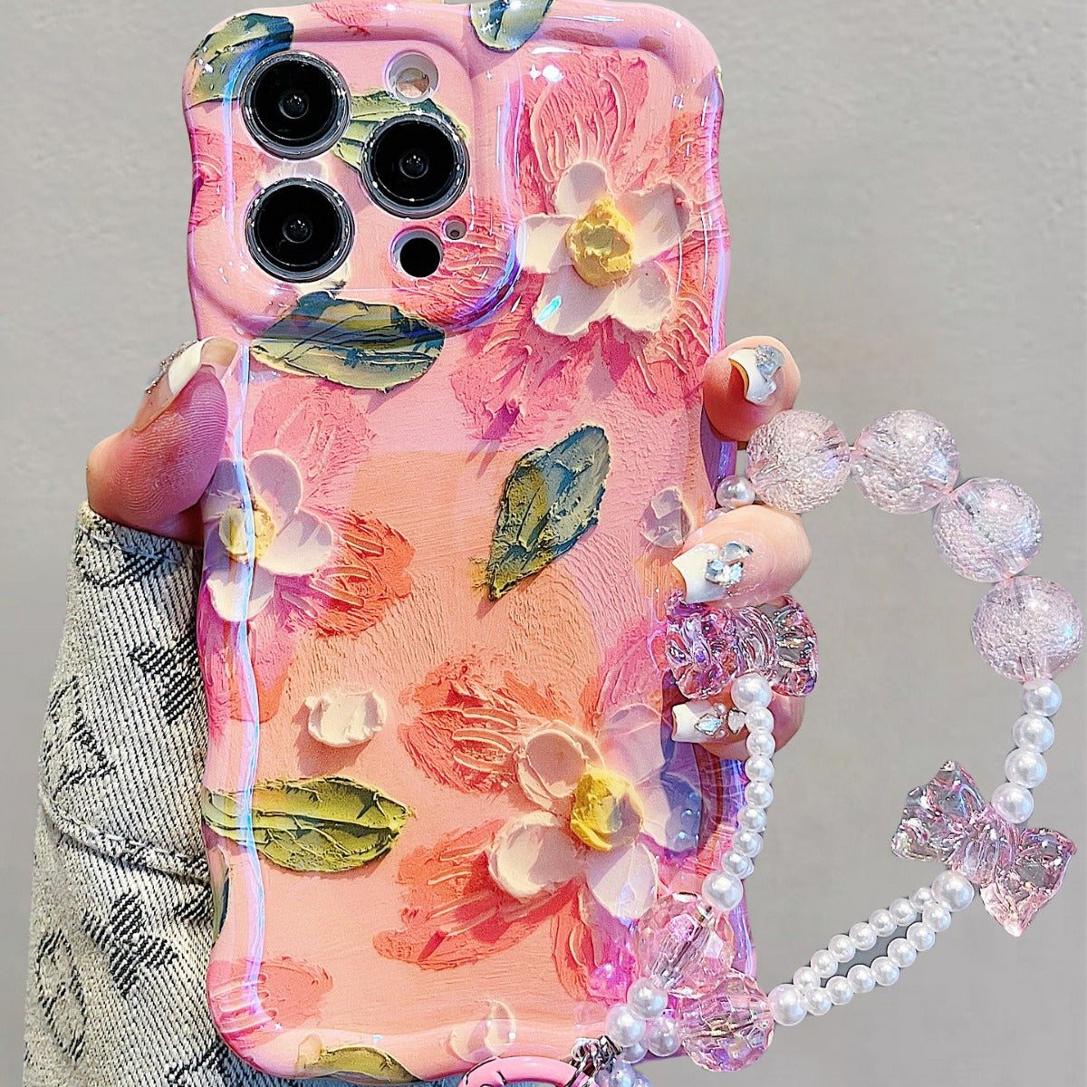 Accessories for iPhone15promax phone case 13/14 blue oil painting flower ins wind 14promax apple 15