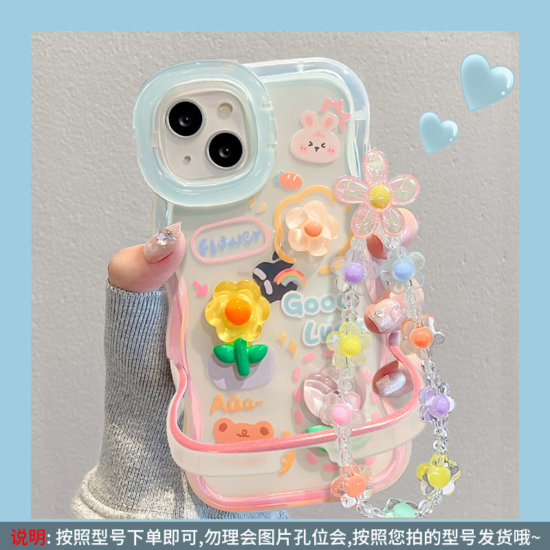 Accessories Frog Flower for Apple 13/14 Double Stand New iPhone 15 Cute Niche Mobile Phone Case Creative Cartoon