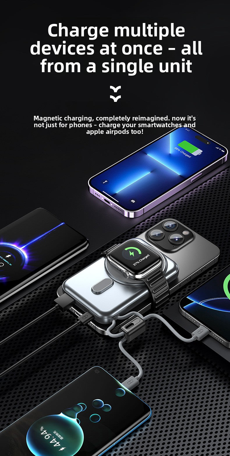 KC magnetic power bank 10000 mAh with its own cable ultra-thin watch earphones wireless fast charging power bank