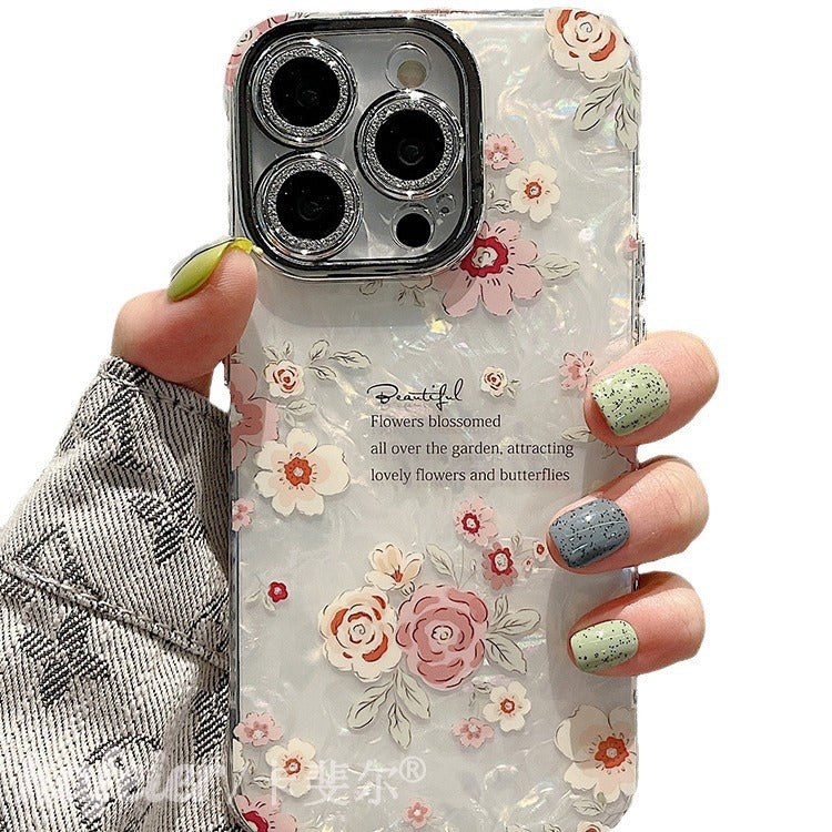 Accessories for summer super fairy shell pattern English flower bracelet iphone15pro max mobile phone case apple 14 new