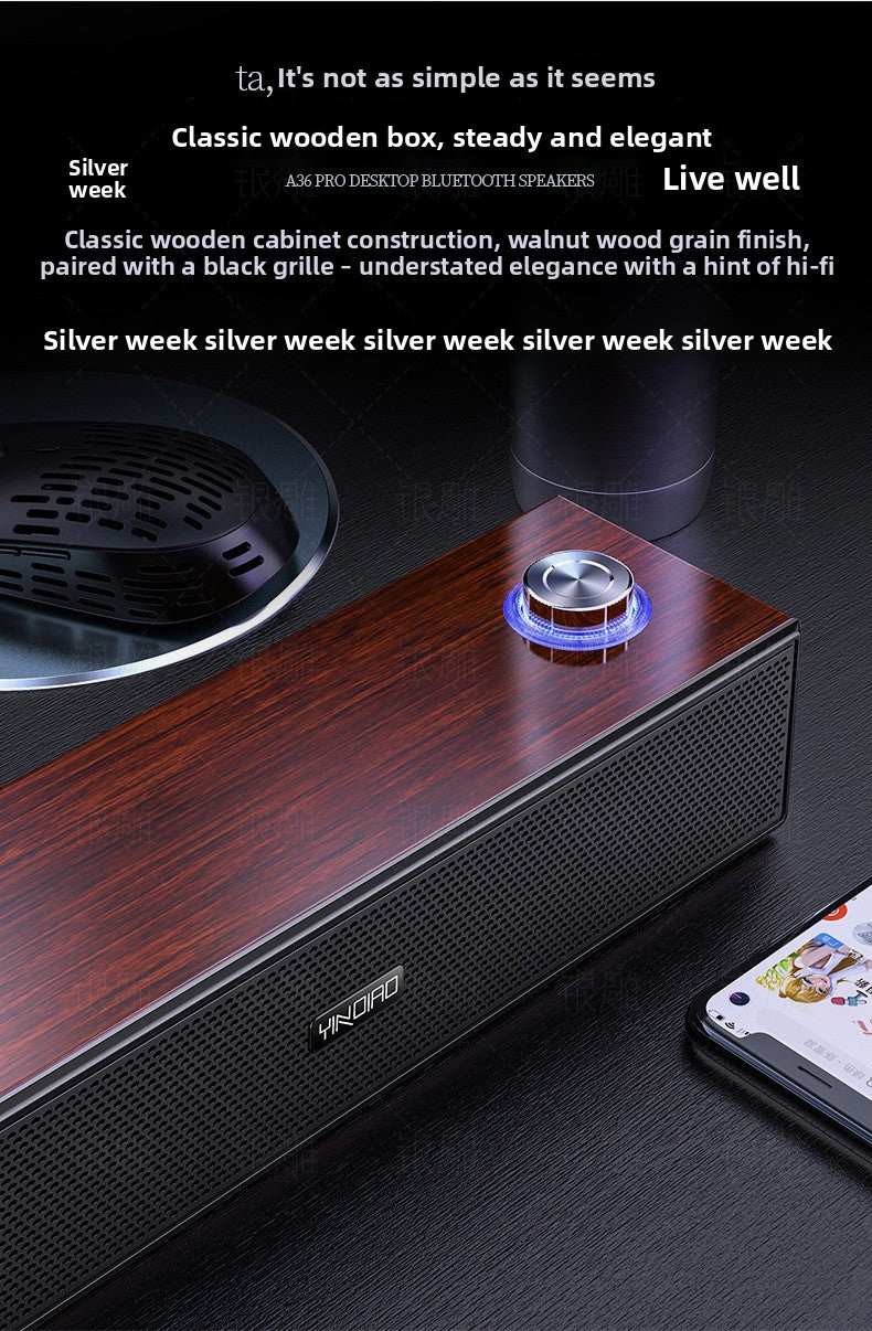 Silver Diao A36 Wood Bluetooth Audio USB Smart Computer Speaker Subwoofer