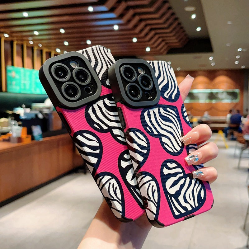 Accessories Sweet and cool zebra pattern love for iPhone14promax Apple 13 mobile phone case 12 new Internet celebrities 11 rose red