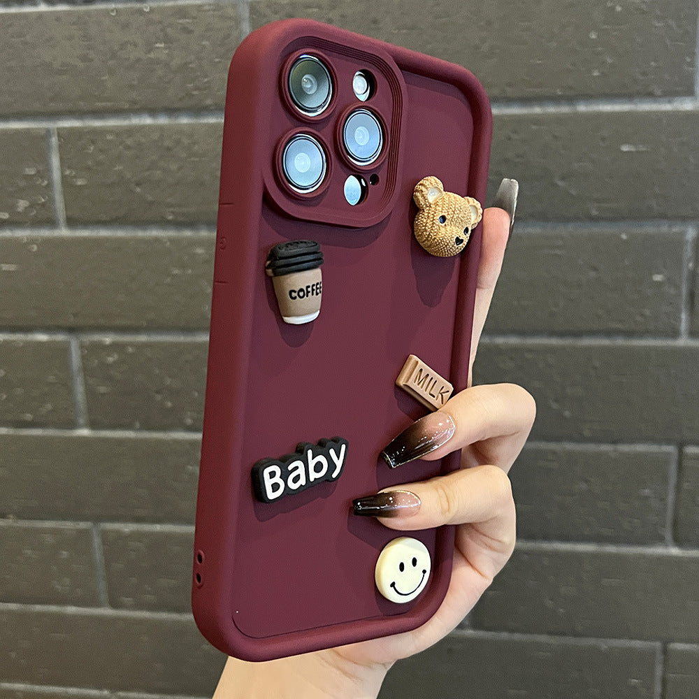 Accessories creative cute three-dimensional coffee bear for iphone15 mobile phone case Apple 14promax silicone new 13