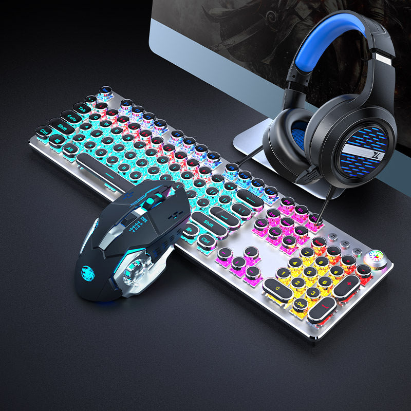 E-sports wired mechanical keyboard Metal key cap Mechanical shaft keyboard mouse headset Punk game keyboard mouse