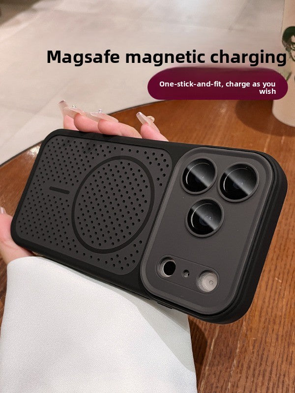 Mesh heat dissipation magnetic suction for iPhone 17promax mobile phone case new color scheme cherry red iPhone16 seconds bigger window breathable magnetic suction 15pro all-inclusive anti-drop case Phone accessories