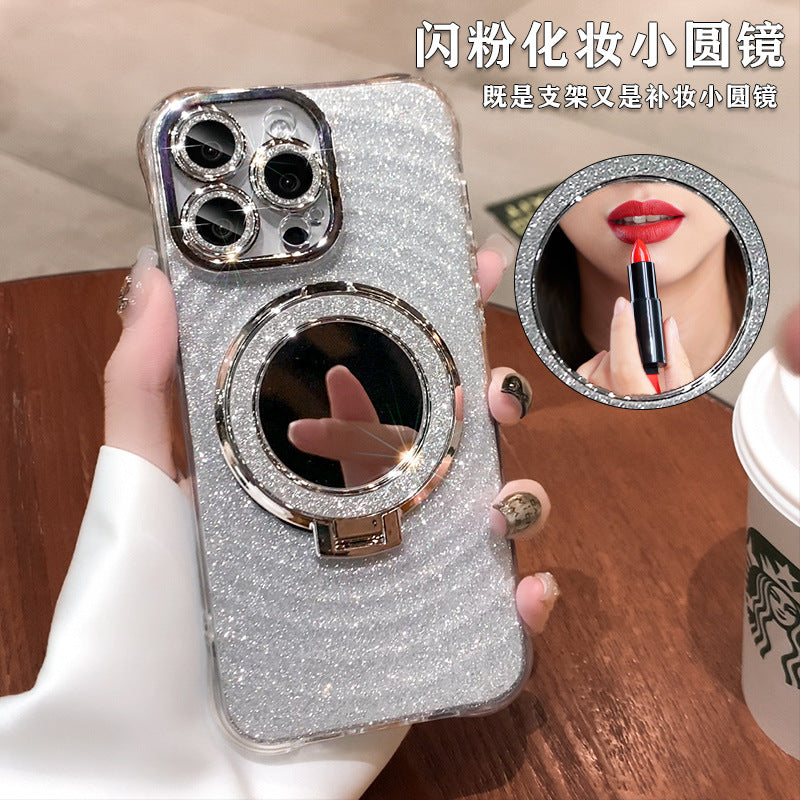 Accessories glitter Apple 15promax mobile phone case new iPhone14 four corners anti-drop 13 mirror magnetic suction bracket 12 women