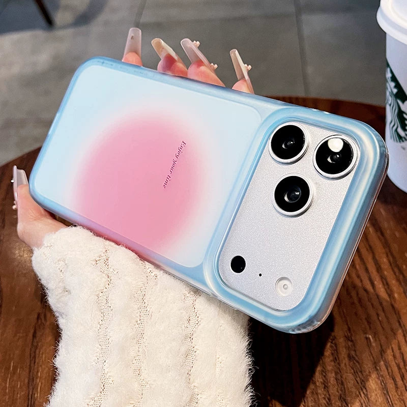 Semi-transparent gradual change blush For iPhone 18promax mobile phone case New iPhone17 smudged English letter protective case 16pro Summer clear women's simple case Phone Accessories