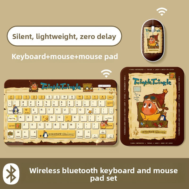 Bluetooth Keyboard Mouse Set For Apple Huawei Xiaomi Tablet PC External Notebook Wireless Silent Light 0 Delay Office Game iPad Charging Girls Cute Stars Tablet Accessories