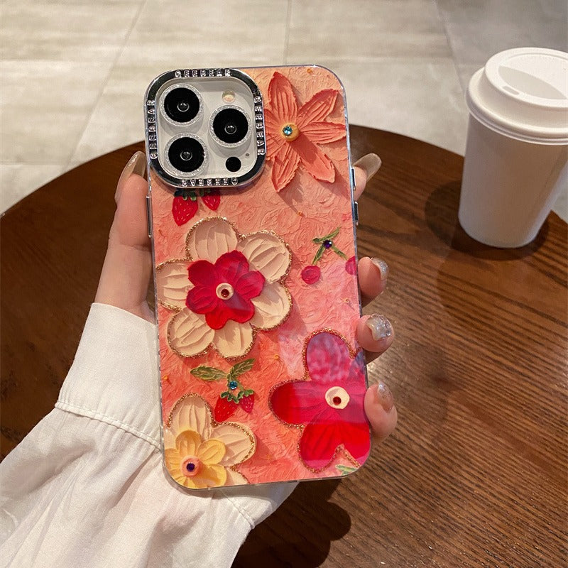 Accessories Blu-ray water brick Epoxy strawberry red flower for iPhone15Promax mobile phone case 14Pro Apple 13Pro