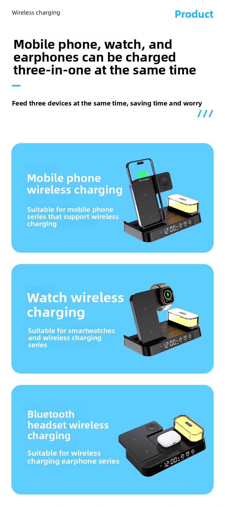 3-in-1 wireless charger multi-function digital clock 25W suitable for iPhone14/13  samsung fast charging