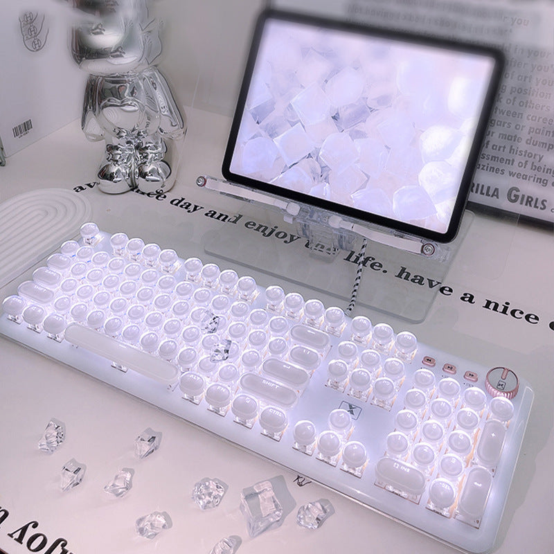 (Shipping fee not included) Forerunner Valentine's Day Crystal Ice Cube Mechanical Keyboard High Value Transparent Punk Wired Keyboard Office Game