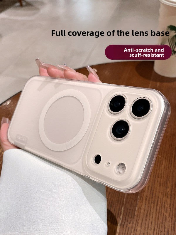 Simple skin matte iPhone 17promax mobile phone case new iPhone16 transparent soft edge women's strong magnetic adsorption protective cover 15pro fine hole lens head frame protection 14 matte surface gradual change Phone accessories