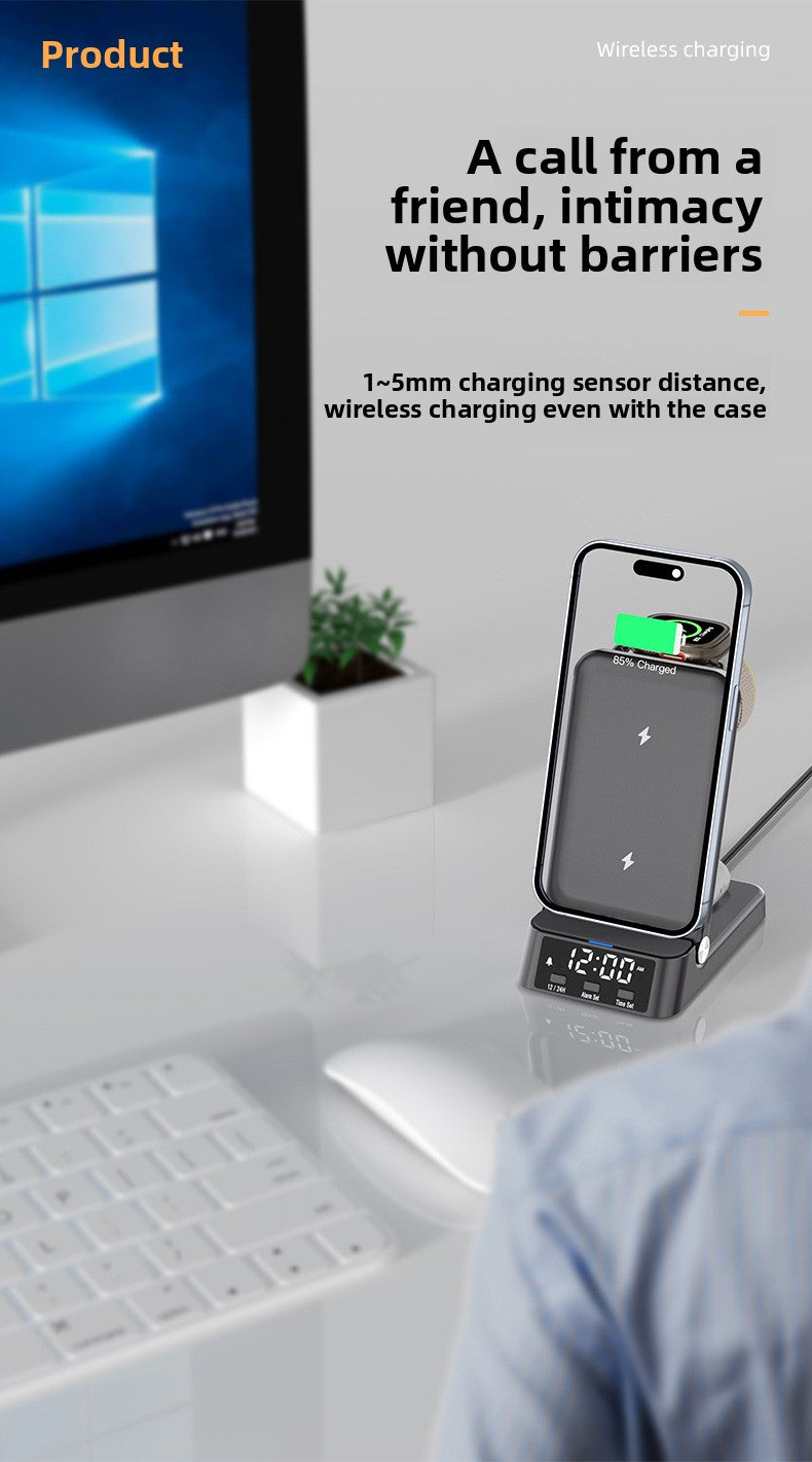Wireless charger 3-in-1  desktop vertical clock wireless charging iwatch 8 multi-function base apple samsung