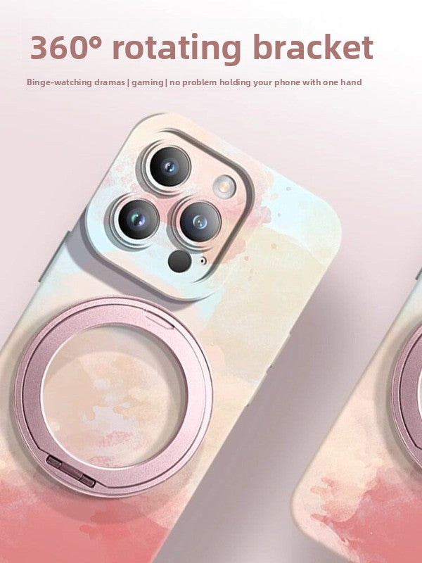 For iPhone 16promax mobile phone case iphone15 liquid silicone 360 ° magnetic suction bracket ultra-thin protective case anti-drop plus all-inclusive matte MagSafe hard case Phone accessories