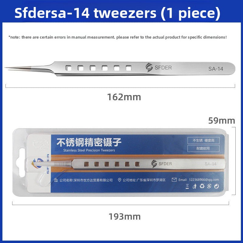 Stainless steel bend, extra hard antimagnetic tweezers, high precision straight bend pointed tweezers, mobile phone repair, anti-static repair tools