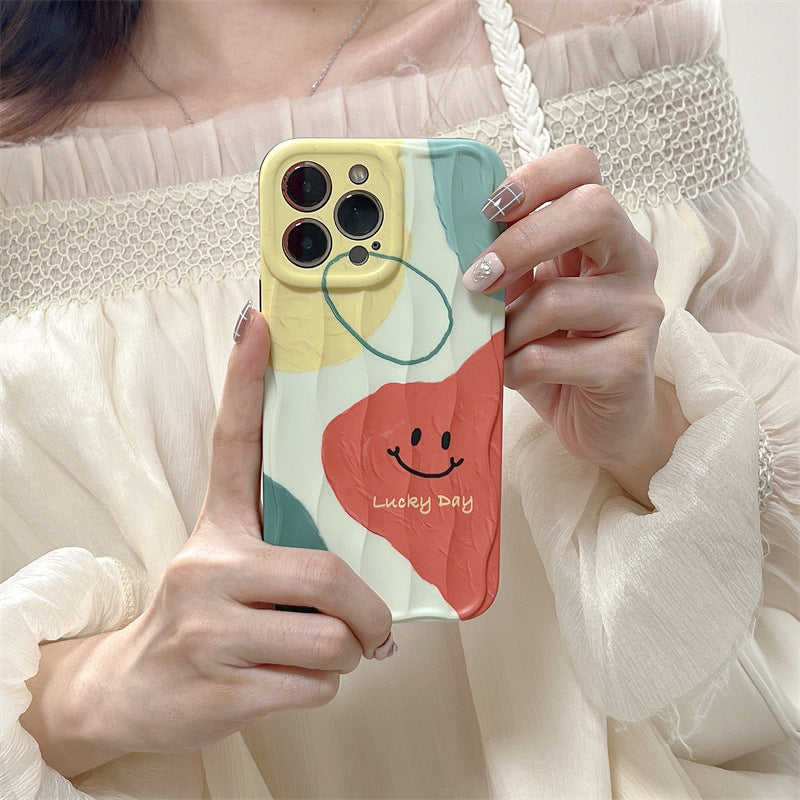 Accessories Art Oil Painting Geometric Color Block Smiley Face for iphone14Promax iPhone 13 Case 12 Soft 11 Women