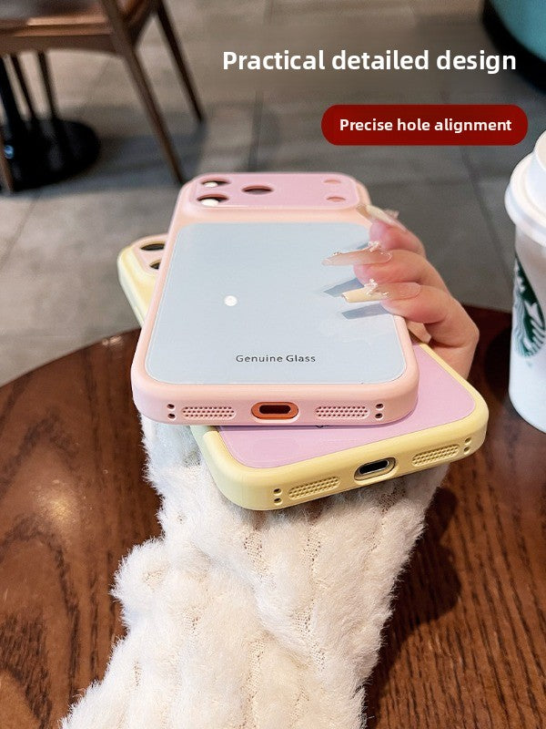 Ice glass magnetic suction For iPhone 18promax mobile phone case New iPhone17 dopamine contrasting splicing Built-in magnetic suction 16pro silicone soft edge women's case Phone Accessories