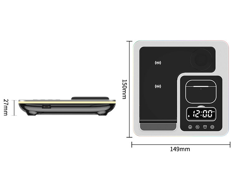Popular folding three-in-one wireless charger, desktop mobile phone holder, multi-function clock digital display wireless charging