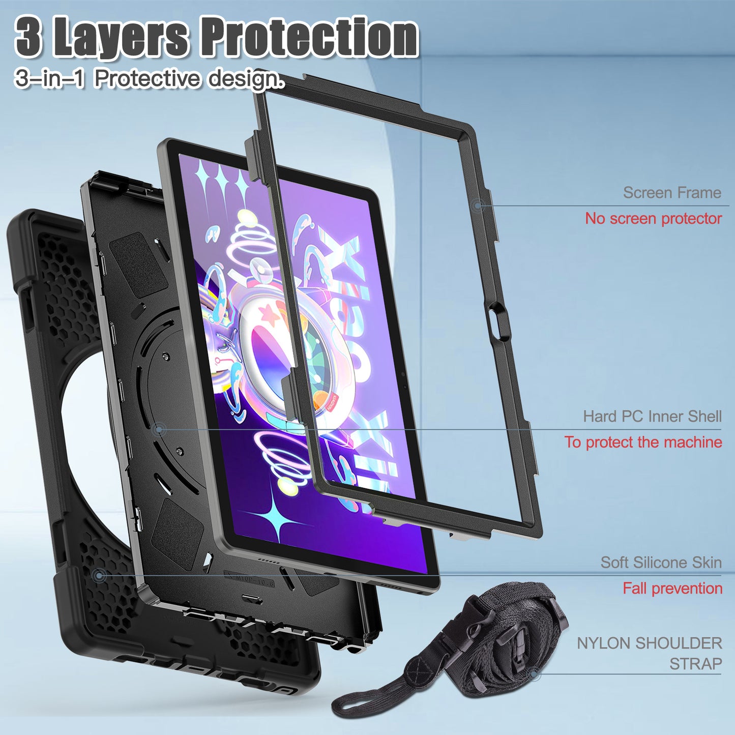 Applicable to 10.6 Lenovo M10 Plus Tablet 2022 Silicone Anti-drop Shell Cover TB-125F/128F Bracelet Bracket protective Accessories