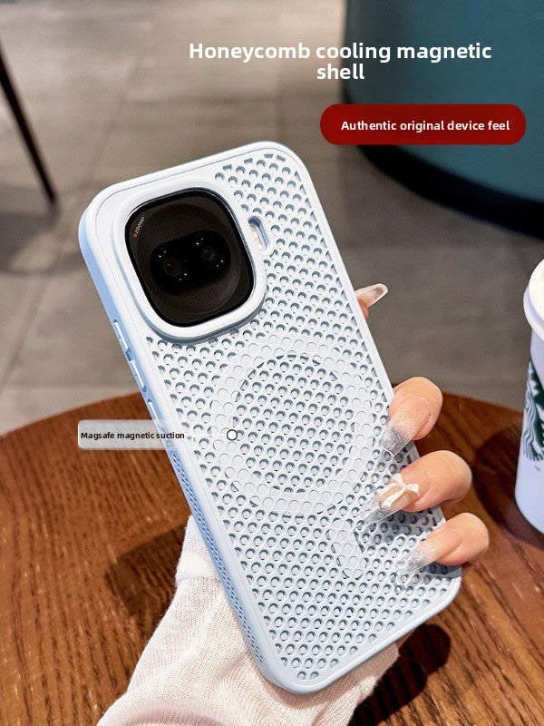 Heat dissipation magnetic suction For iQOOZ11turbo mobile phone case New z10turbopro Large area honeycomb mesh Heat dissipation magnetic attraction protection z9 All-inclusive anti-drop men's and women's cases Phone Accessories