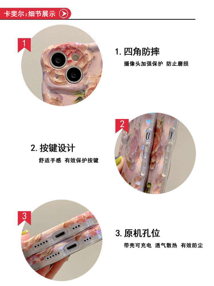 Accessories for iphone13 mobile phone case Apple 12 Blu-ray art oil painting flowers 14 new female 13pro