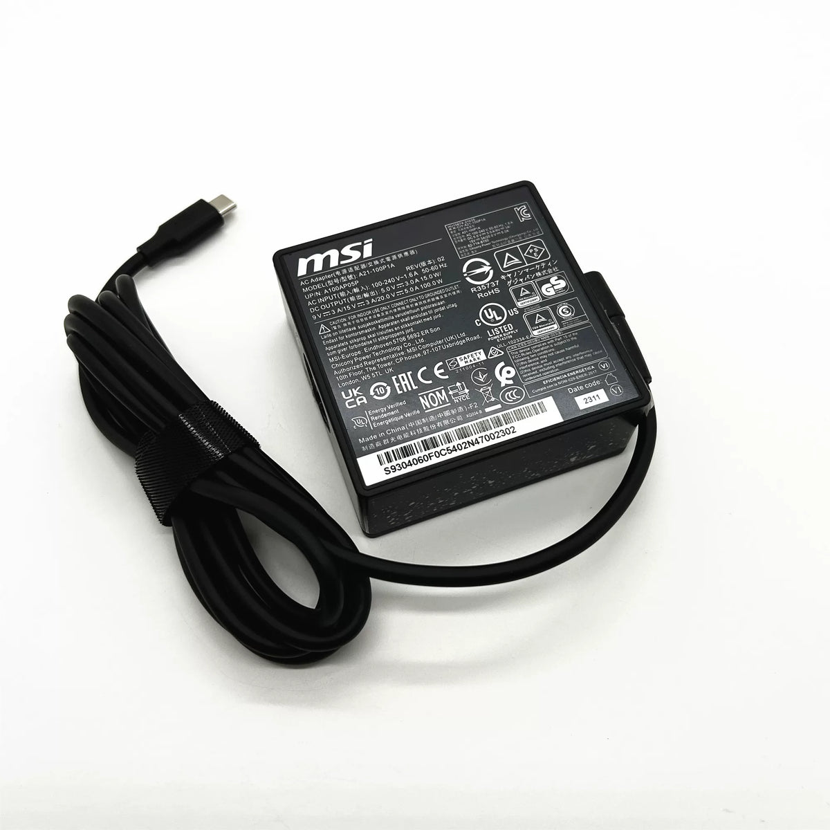 Genuine New Adapter A21-100P1A 100W 20V 5A USB-C Type-C AC Adapter Charger For MSI P14 P15 A12 E16 MS-16S8 Prestige 16 Evo A13M-259US MS-1562 Stealth 15M A11SDK-063US power supply MSI laptop repair parts